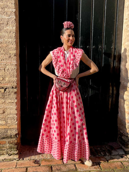 Conjunto de Falda y Piquillo de Romería Rosa con Lunares