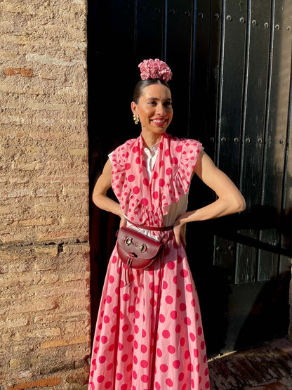 Conjunto de Falda y Piquillo de Romería Rosa con Lunares