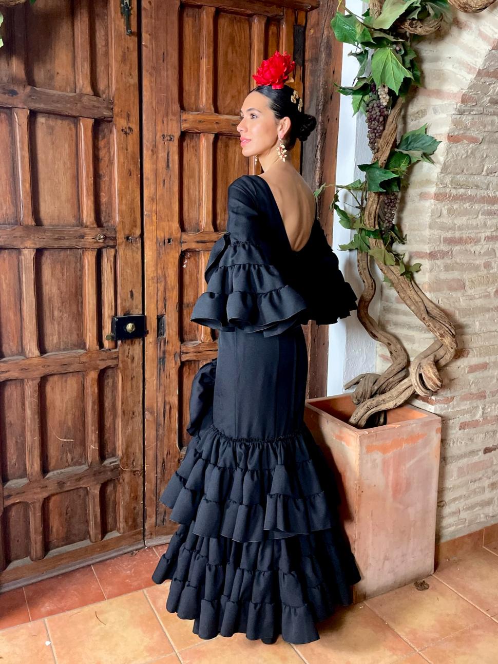 Traje de Flamenca Strech Volante Subida Negro