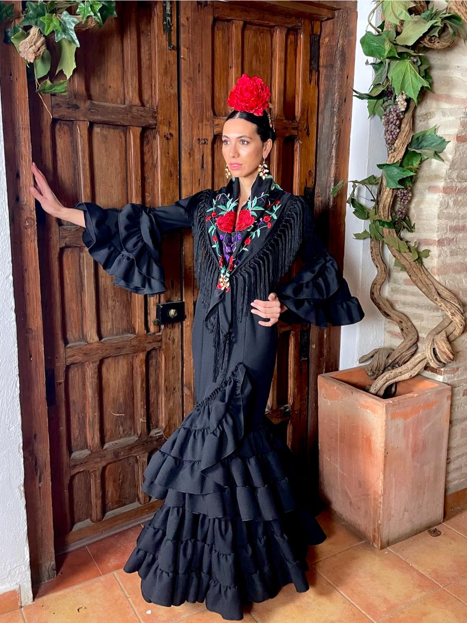 Traje de Flamenca Strech Volante Subida Negro