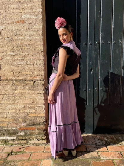 Conjunto de Falda y Piquillo de Romería Bambula Malva