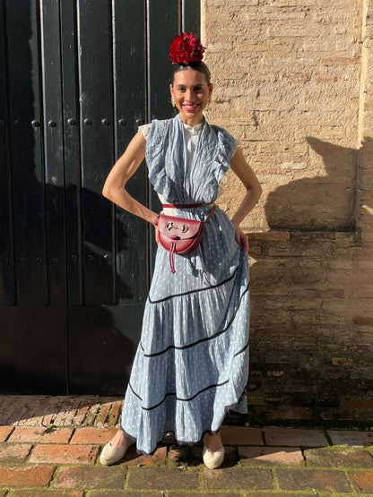 Conjunto de Falda y Piquillo de Romería Bambula con Lunares Celeste
