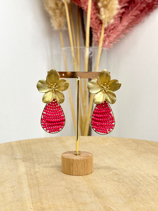 Pendientes Flor Abalorios Rosas