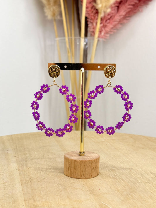 Pendientes Aro Margaritas Morado