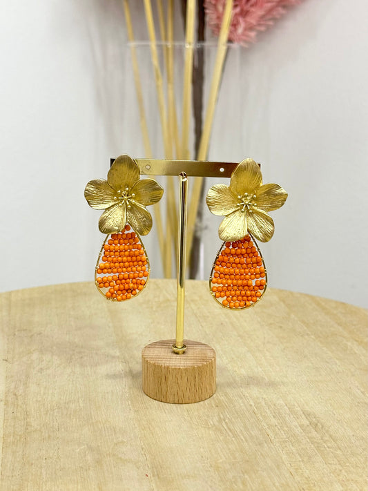 Pendientes Flor Abalorios Naranja