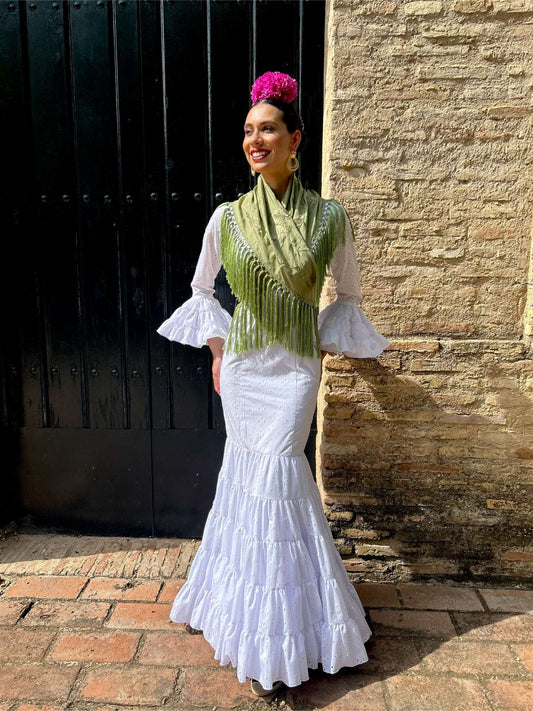 Traje Canastero de Flamenca Perforado Blanco