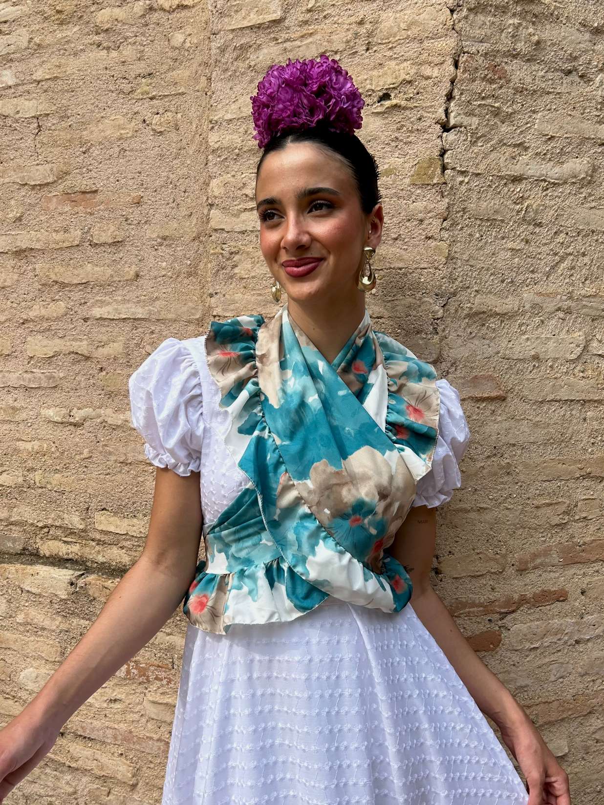 Piquillo de Flamenca Acuarela Agua Marina y Beige