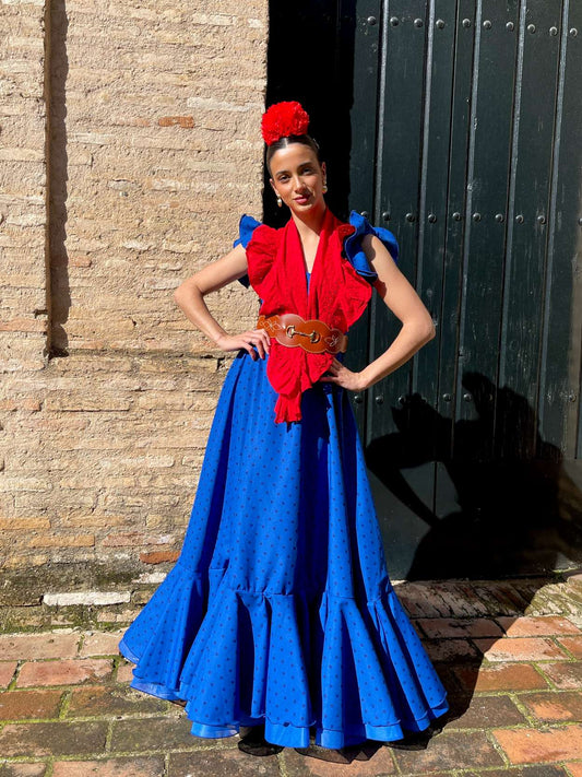 Look Bata Rociera Strech Azul Eléctrico con Lunar Azul