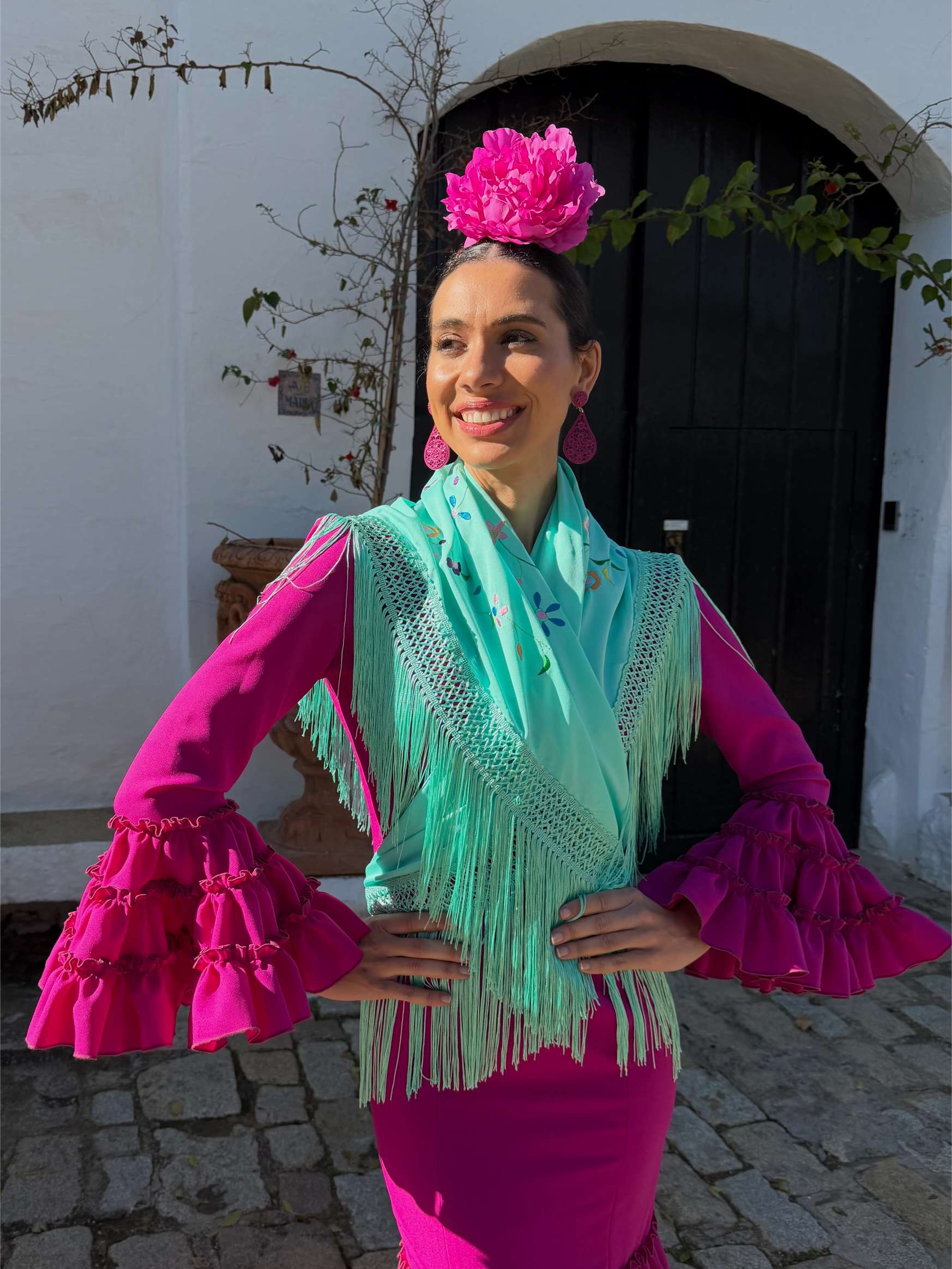 Manton Bordado Verde Agua bordado Colores