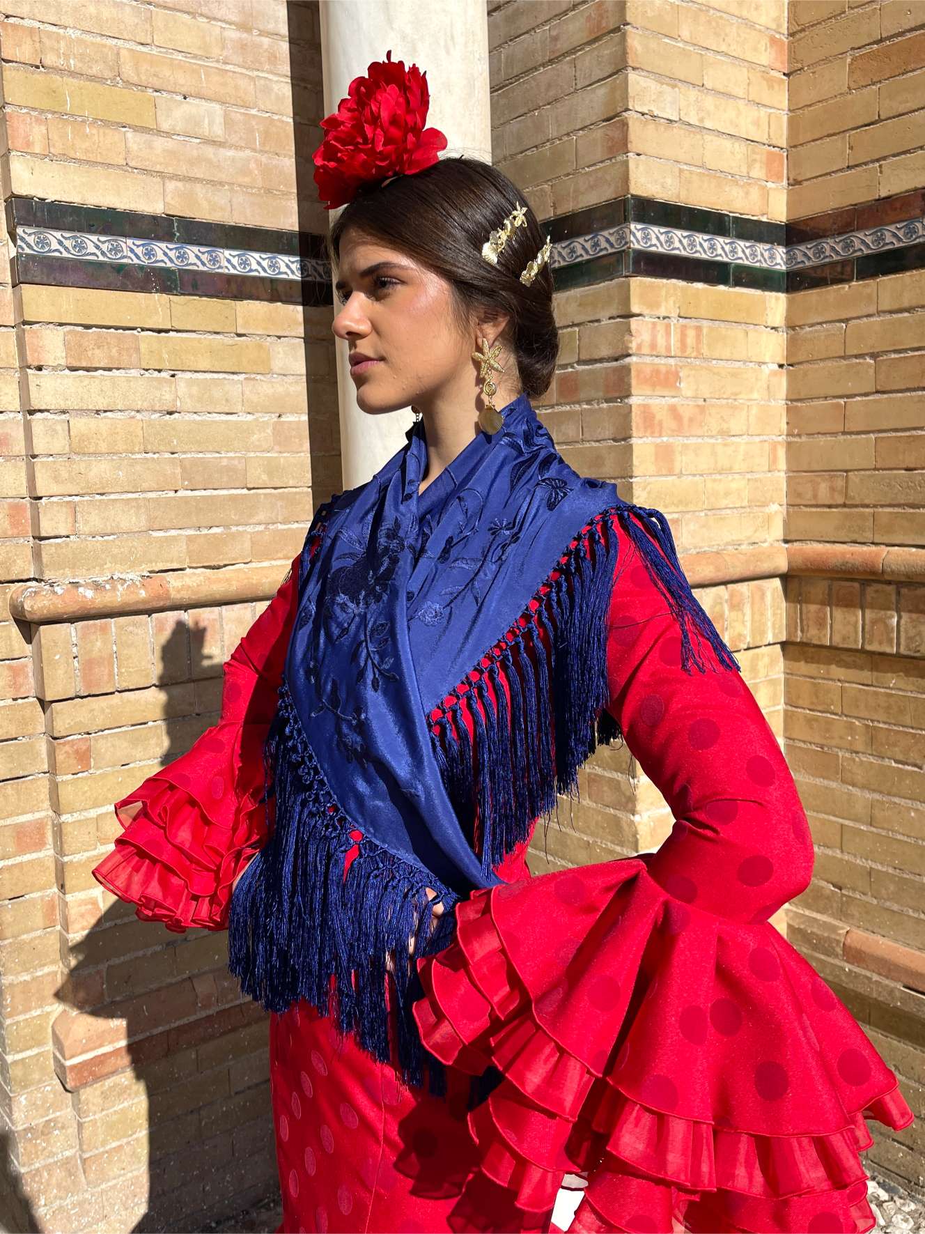 Mantoncillo de flamenca Azul Marino Monocolor