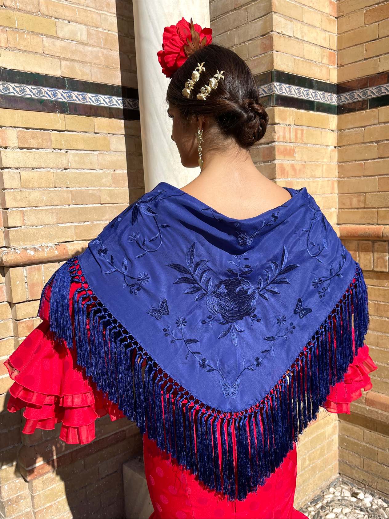 Mantoncillo de flamenca 'Koralti' Azul Marino Monocolor