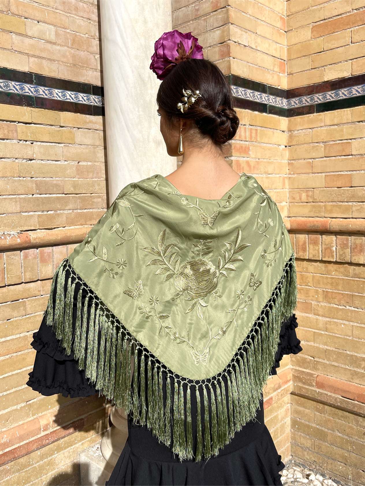 Mantoncillo de flamenca 'Koralti' Pistacho Monocolor