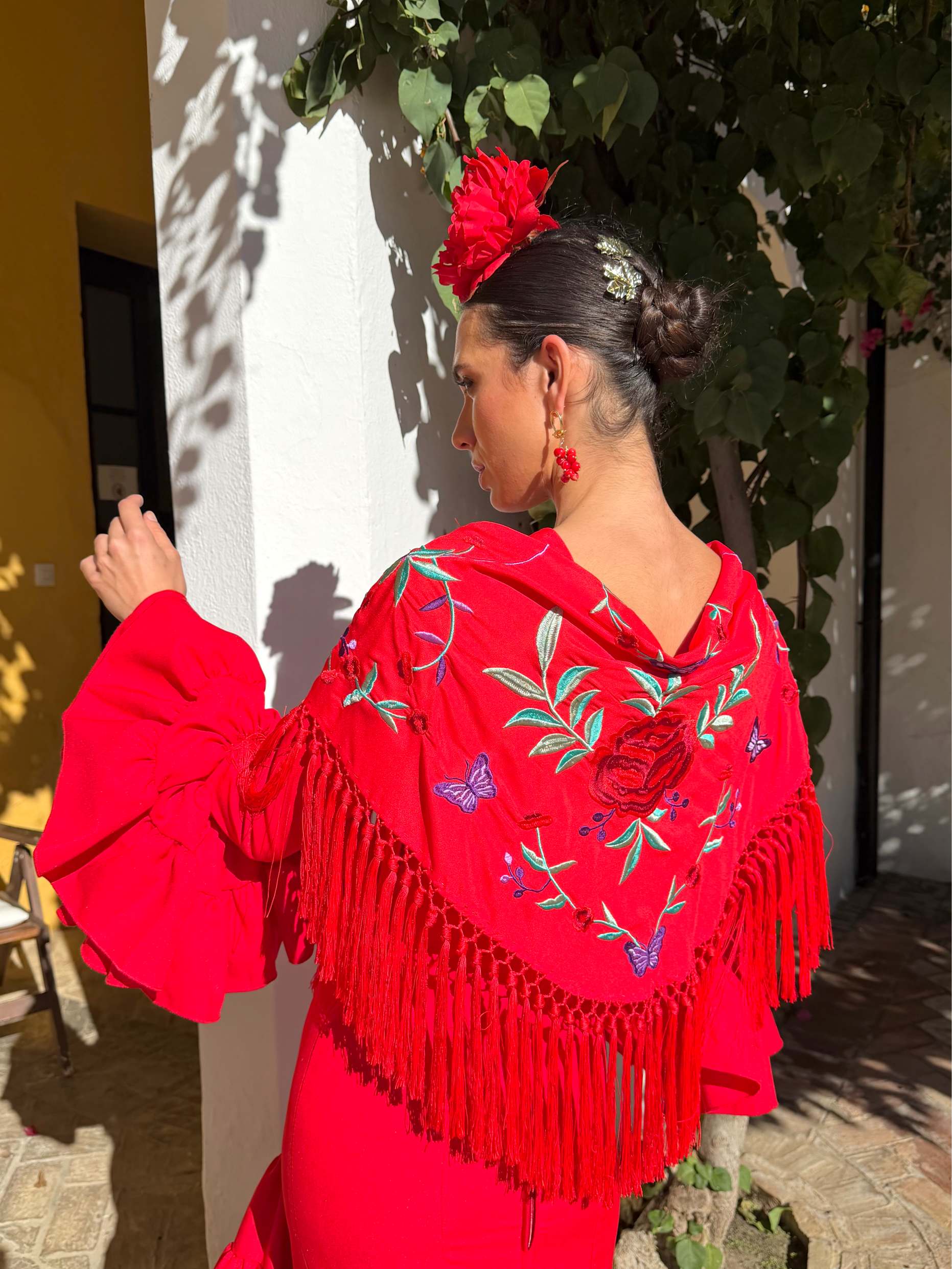 Mantoncillo de flamenca 'Koralti' Rojo Flores Rojas