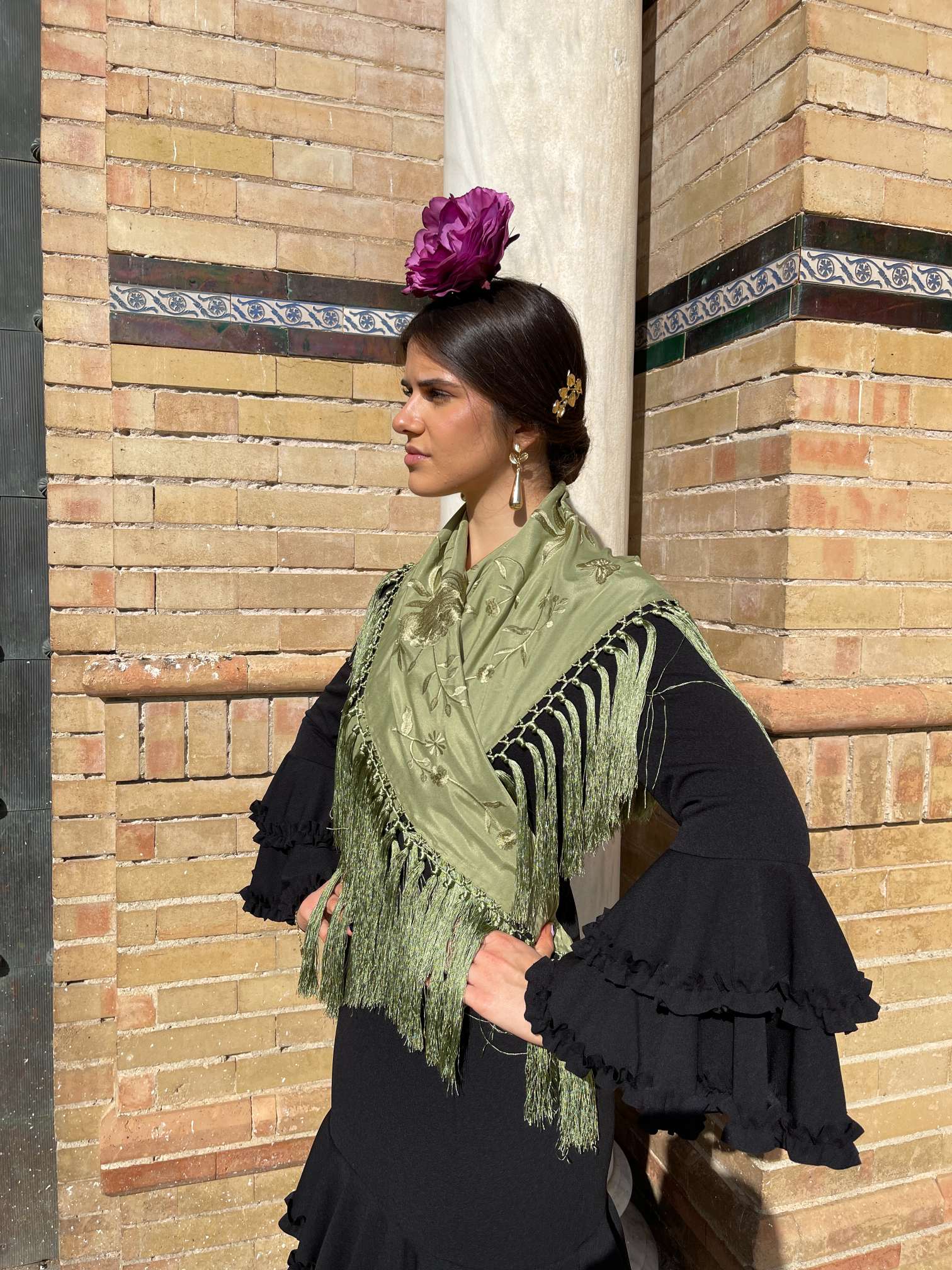 Mantoncillo de flamenca Pistacho Monocolor