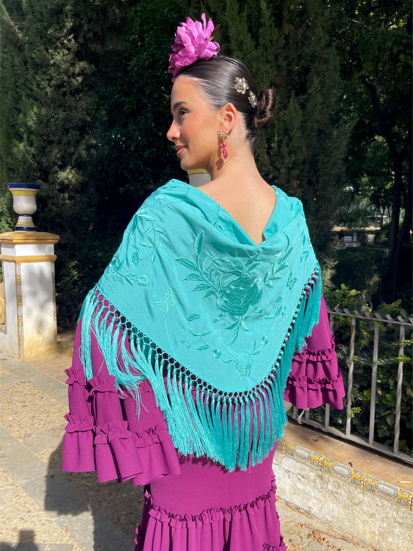 Mantoncillo de flamenca agua marina monocolor