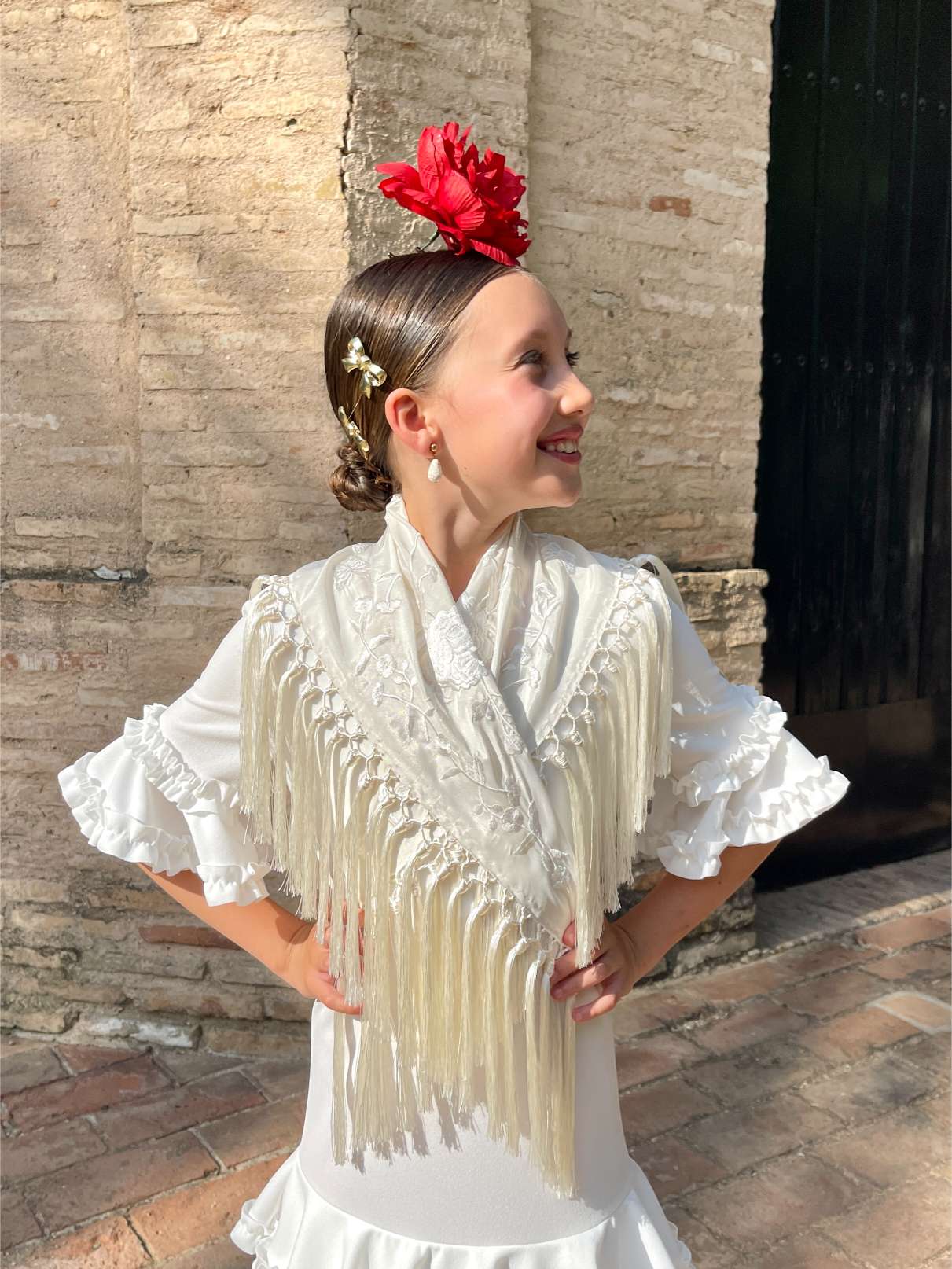 Mantoncillo de niña flecado en seda Beige Monocolor