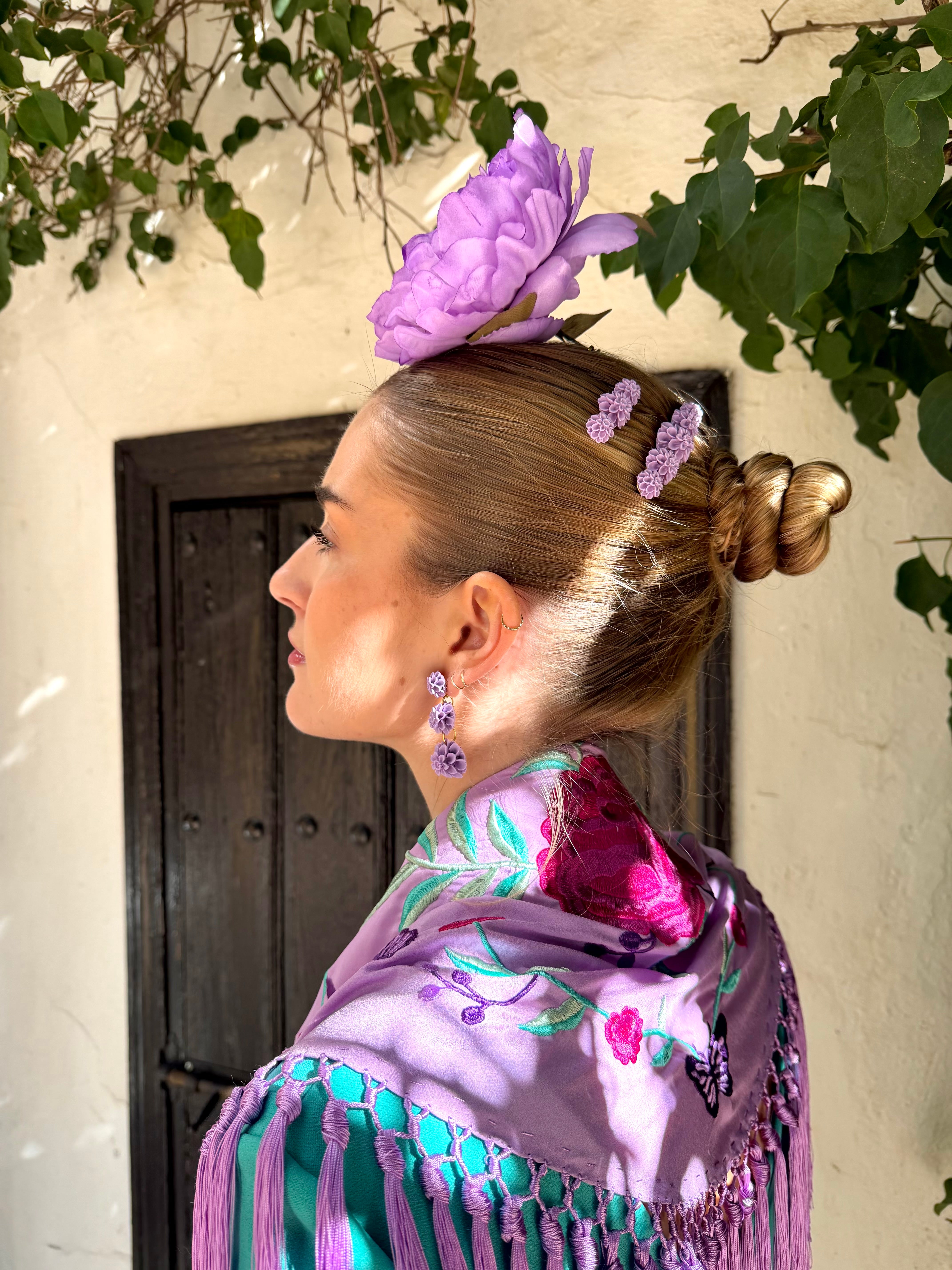 Peinecillo de flamenca Tres Flores Malva