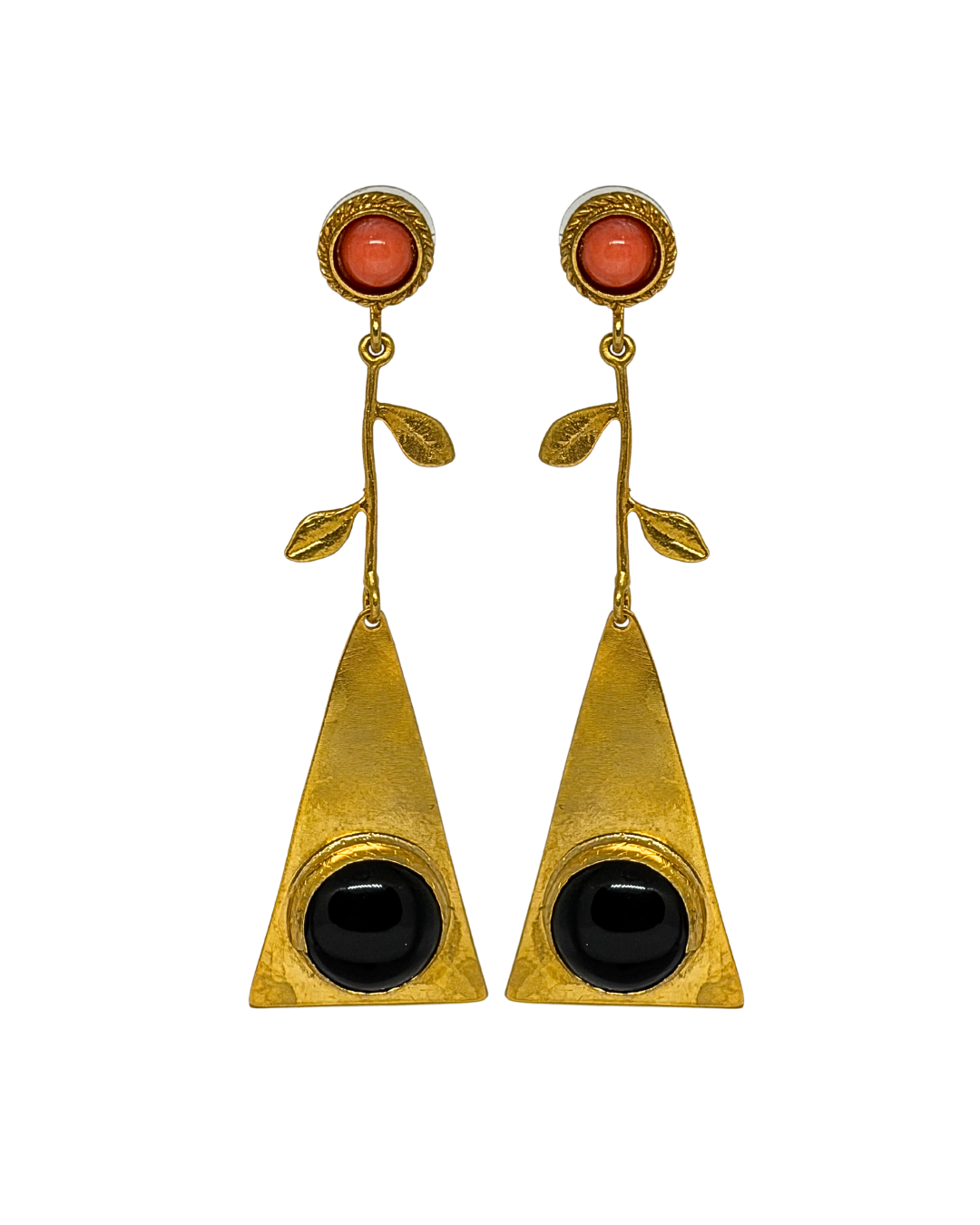 Pendiente Joya Pirámide Ónix y Corales