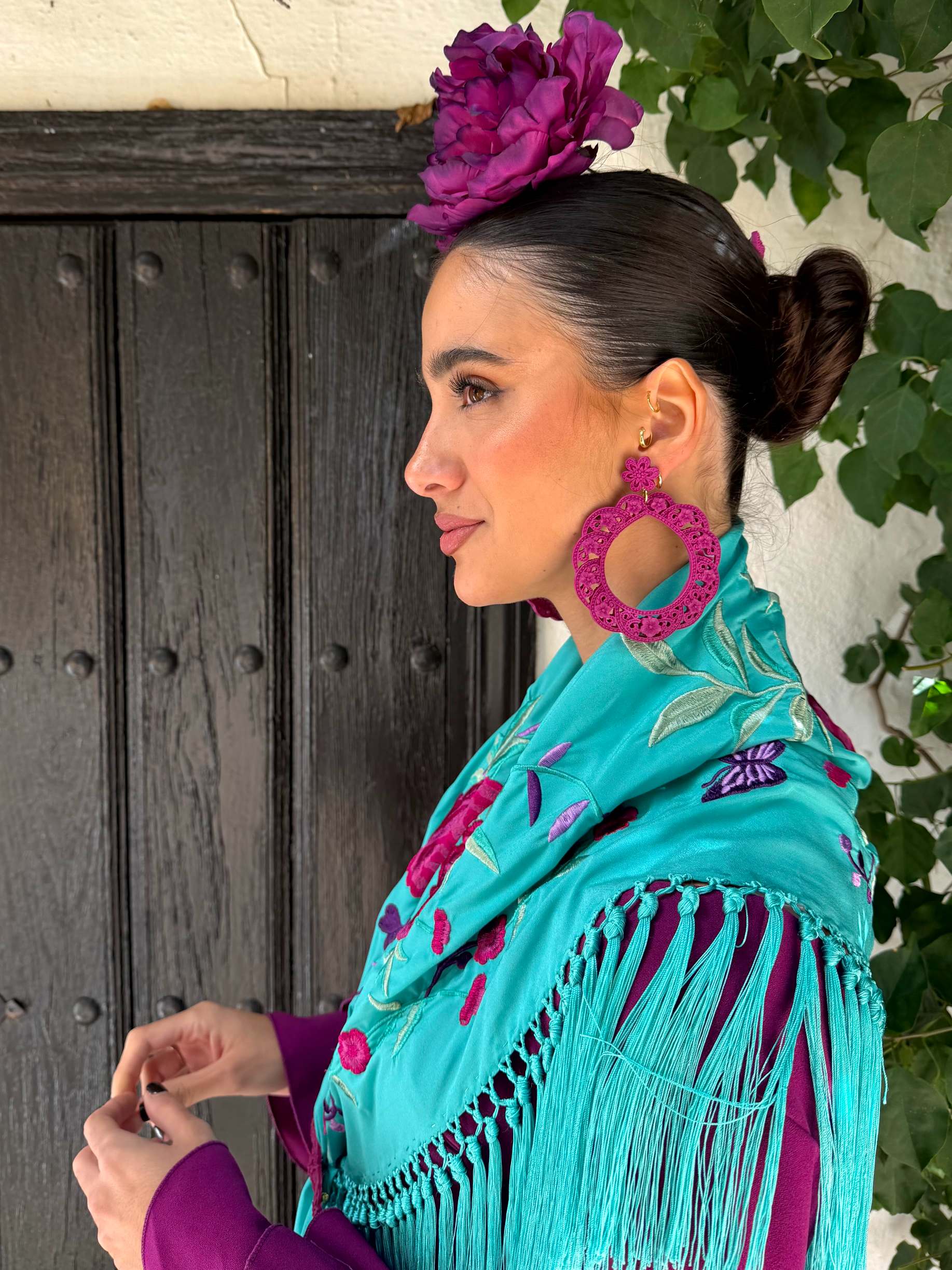 Pendientes de flamenca Aros Troquelados Buganvilla