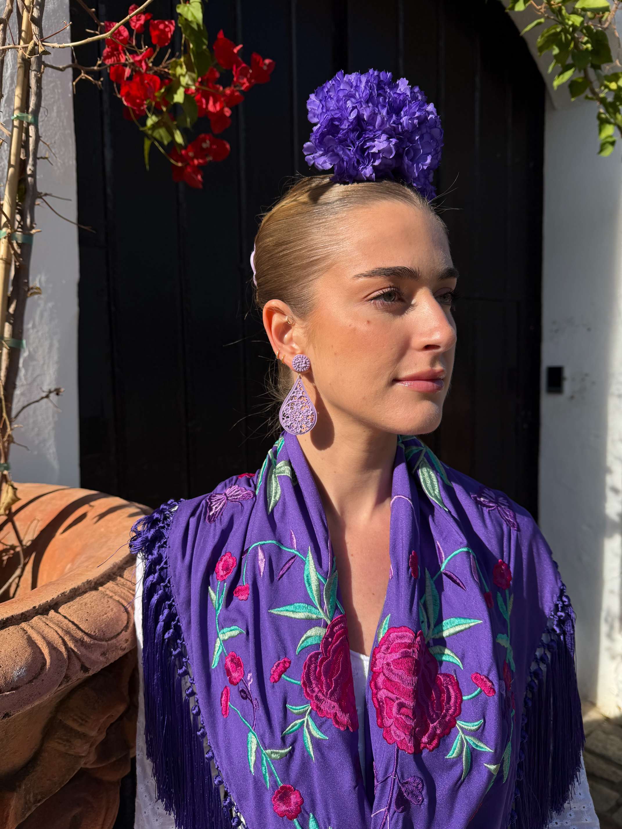 Pendientes de flamenca Lágrima Troquelada Malva