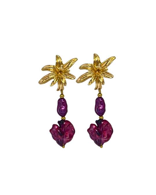 Pendientes de flamenca de nacar buganvilla