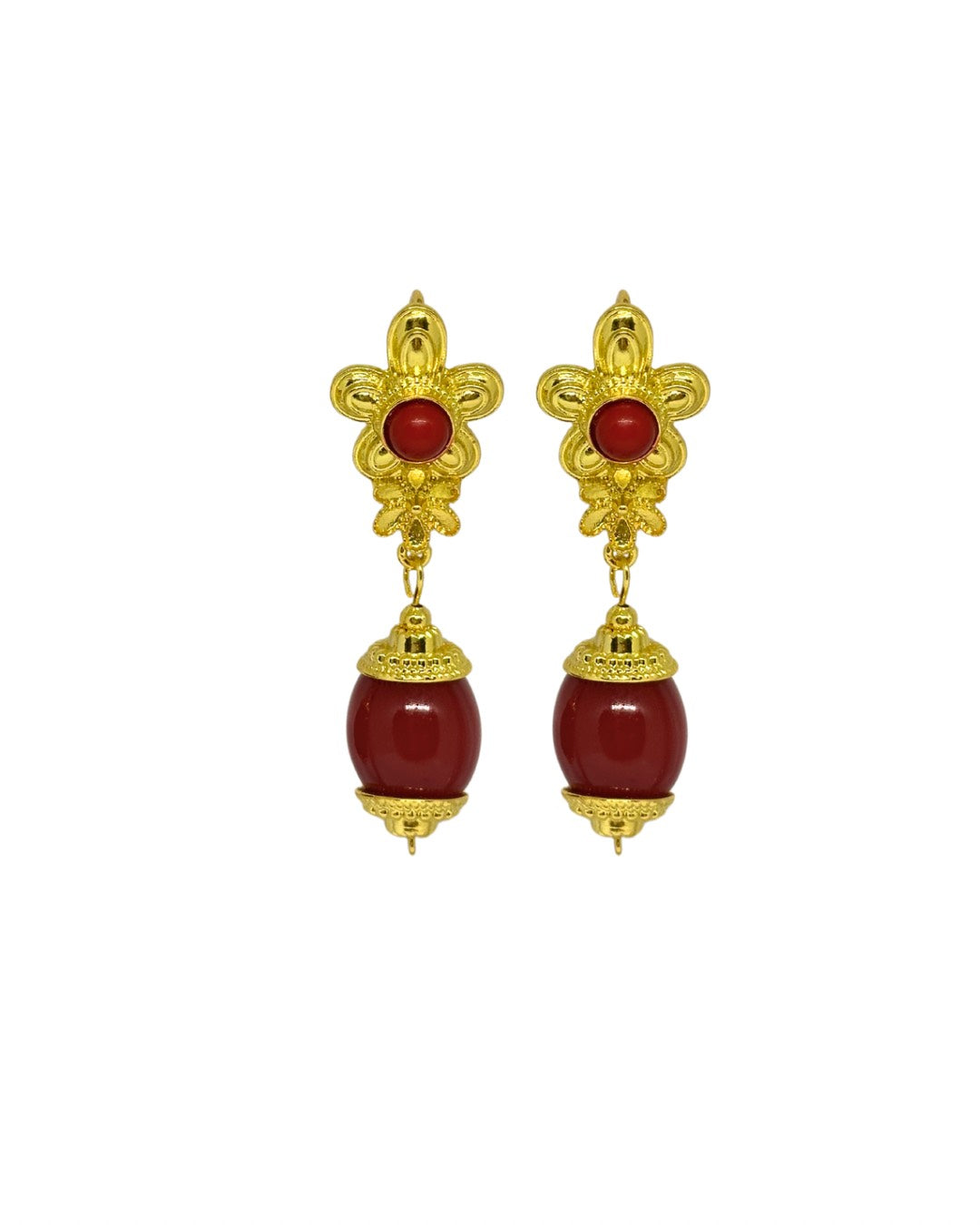 Pendientes de flamenca dorado flor rojo
