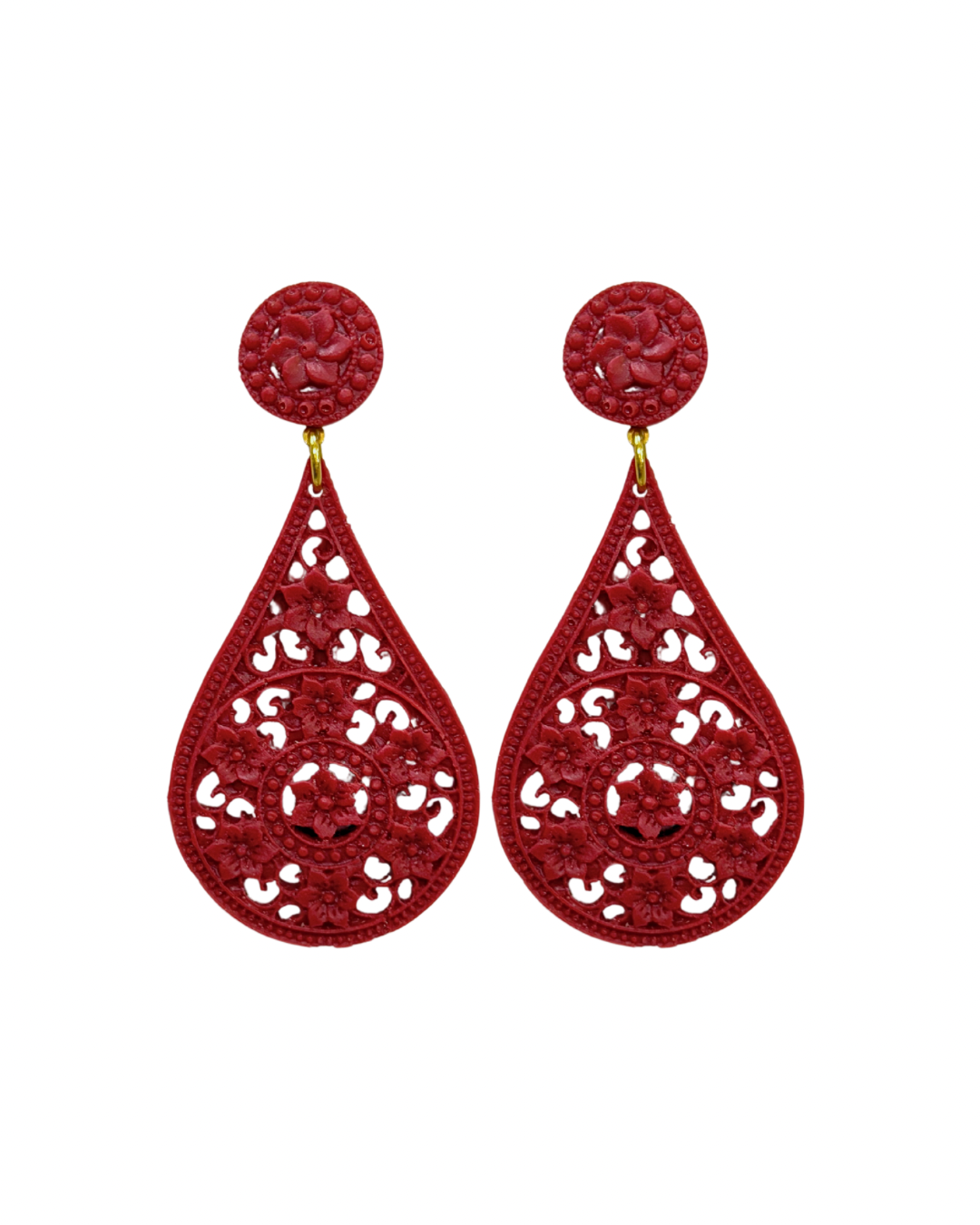 Pendientes de flamenca lagrima acetato burdeos