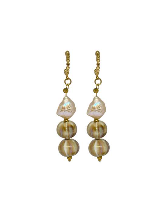 Pendientes de flamenca nacar y ceramica beige