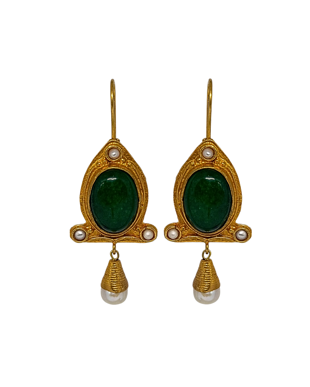 Pendientes de Flamenca Joya Gota con Piedras Verde y Perlas