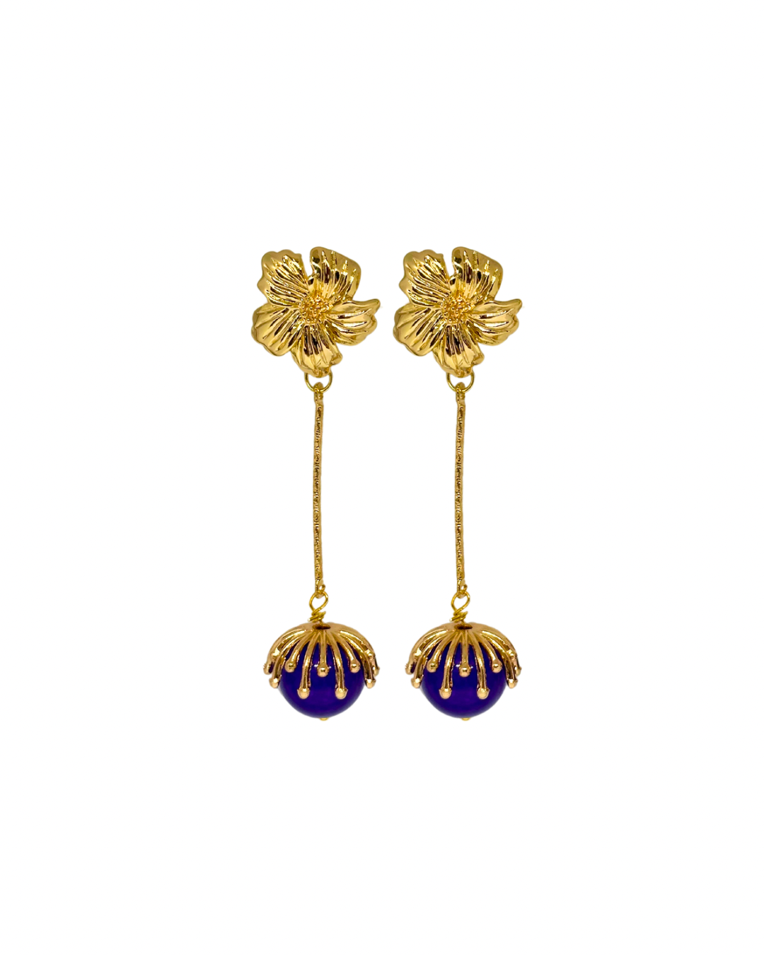 Pendientes de Flamenca Piedras Naturales Flor Morado