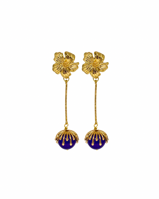 Pendientes de Flamenca Piedras Naturales Flor Morado