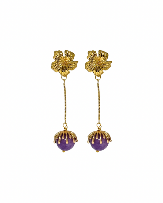 Pendientes de Flamenca Piedras Naturales Flor malva