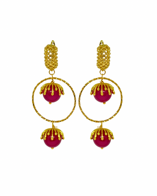 Pendientes de flamenca aros de piedras naturales buganvilla