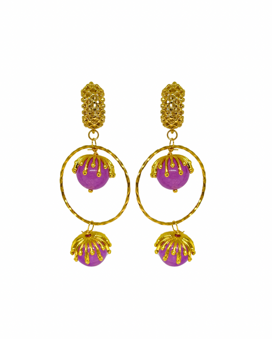 Pendientes de flamenca aros de piedras naturales malva