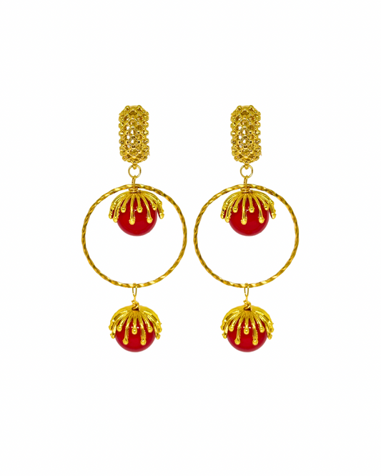 Pendientes de flamenca aros de piedras naturales rojo