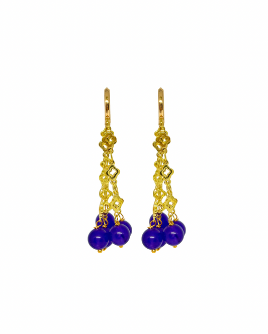 Pendientes de flamenca en cascada de piedras naturales morado