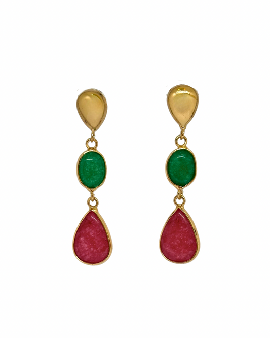 Pendientes piedra verde agua y lagrima burdeos