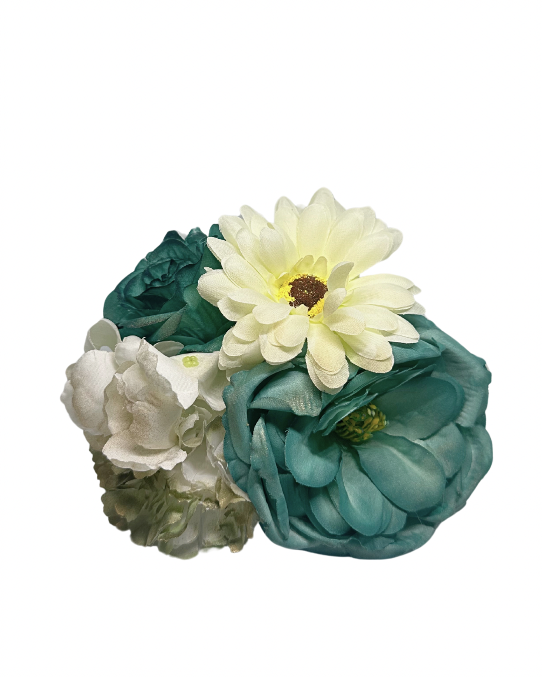 Ramillete Combinado de Flamenca en Tonos Verde Jabonoso, Beige y Dorado
