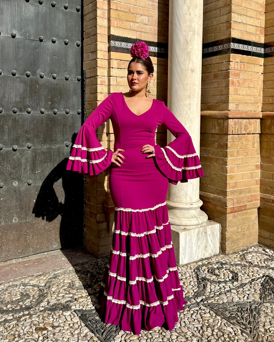 Traje Canastero de  Flamenca Buganvilla Adorno Encaje