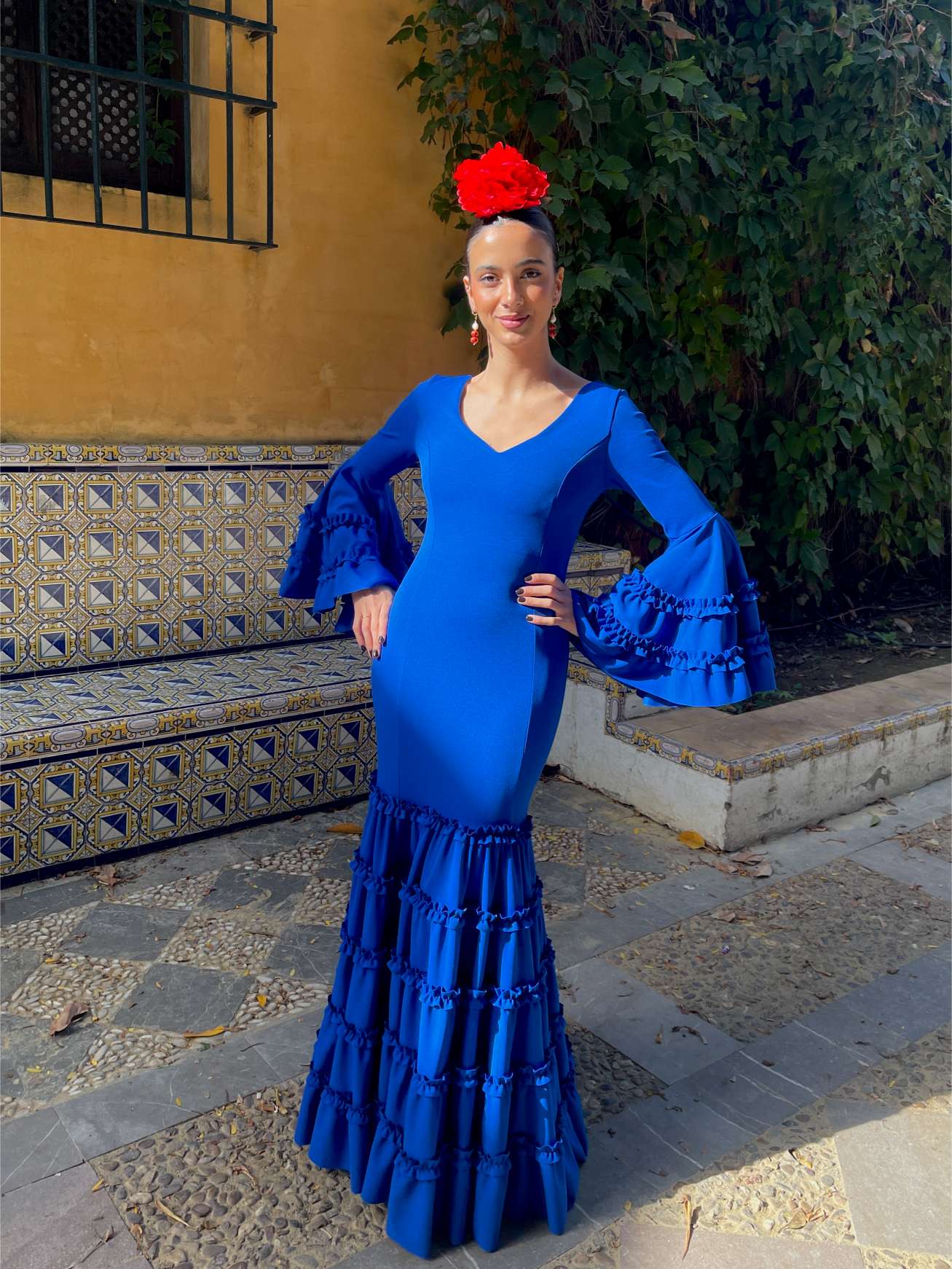 Traje de flamenca canastero económico azul eléctrico