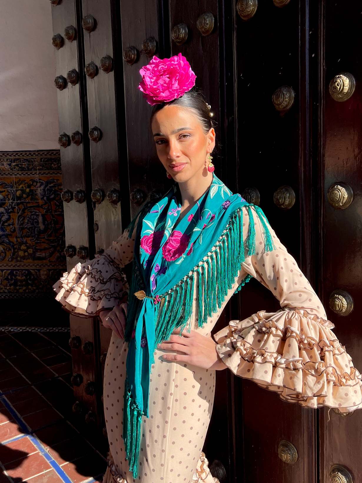 Traje de Flamenca Canastero Beige Lunares Marrón