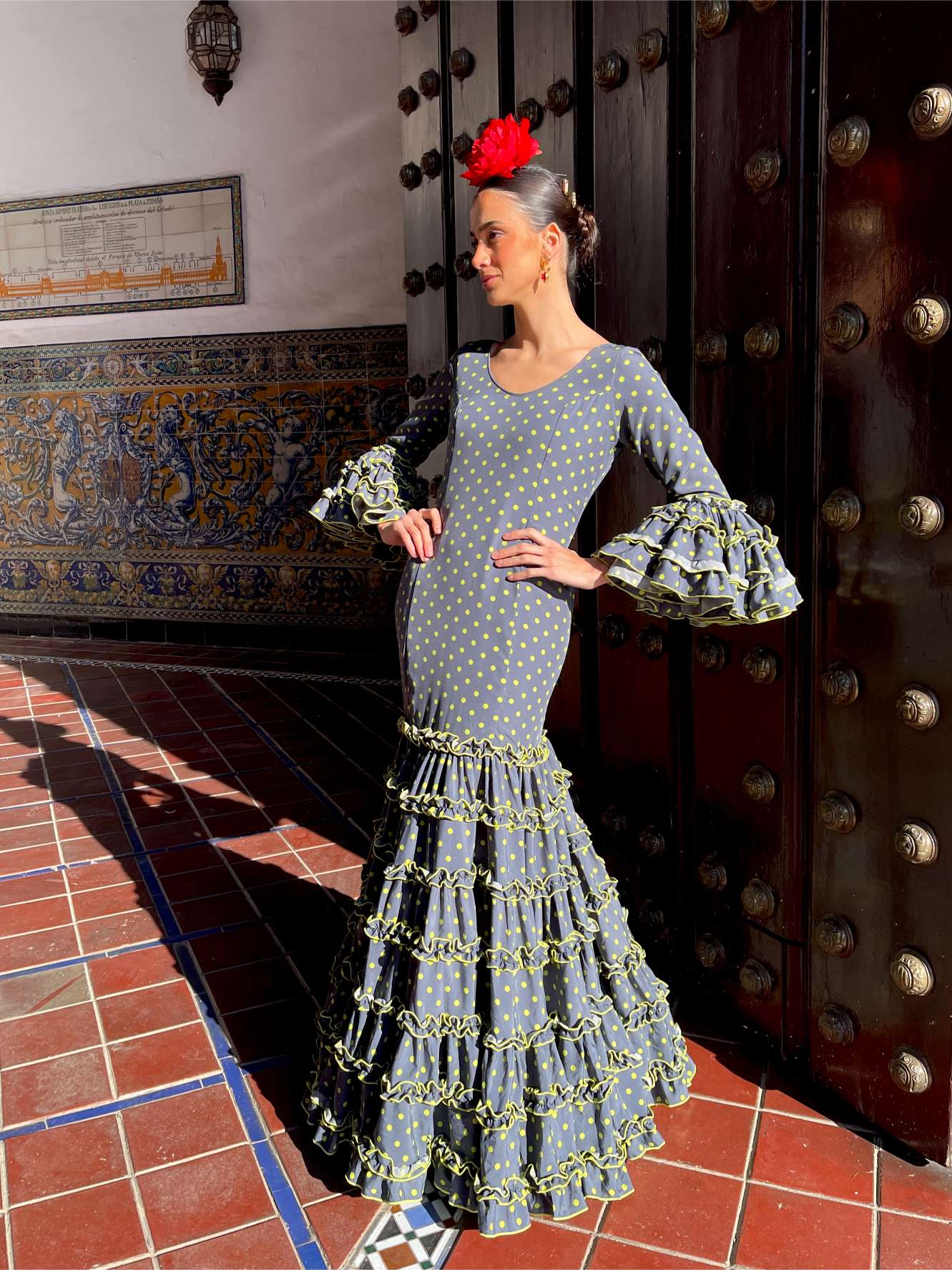 Traje de Flamenca Canastero Gris Lunar Lima