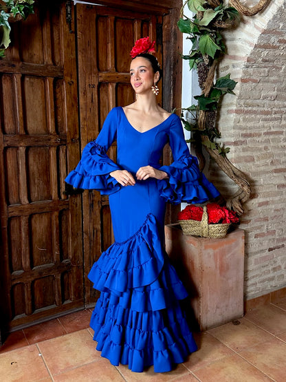 Traje de Flamenca Strech Azul Eléctrico