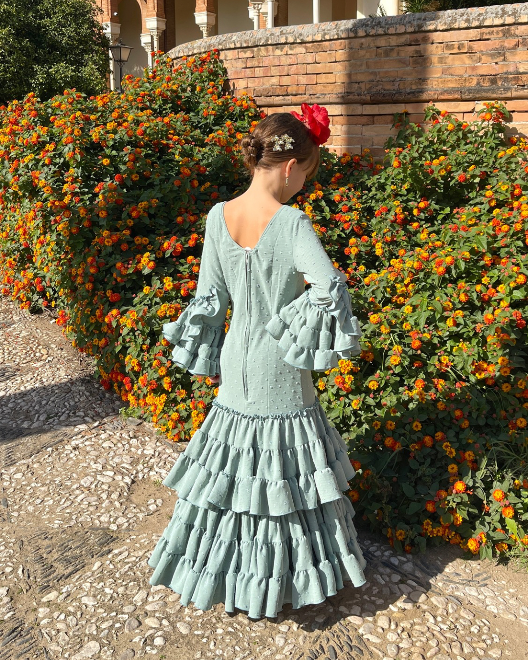 Traje de Flamenca jabonoso plumeti niña