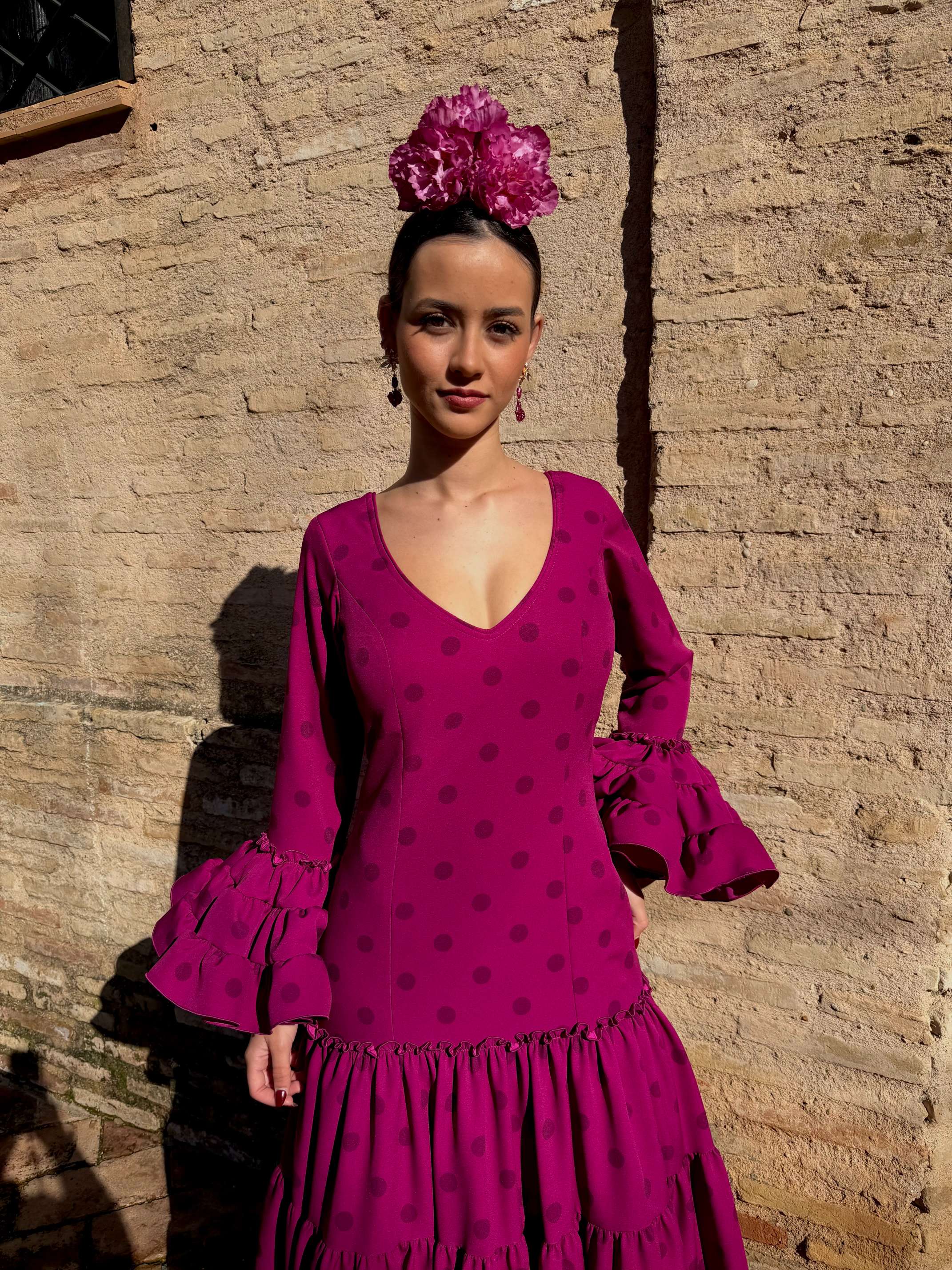 Vestido de flamenca buganvilla tiro alto