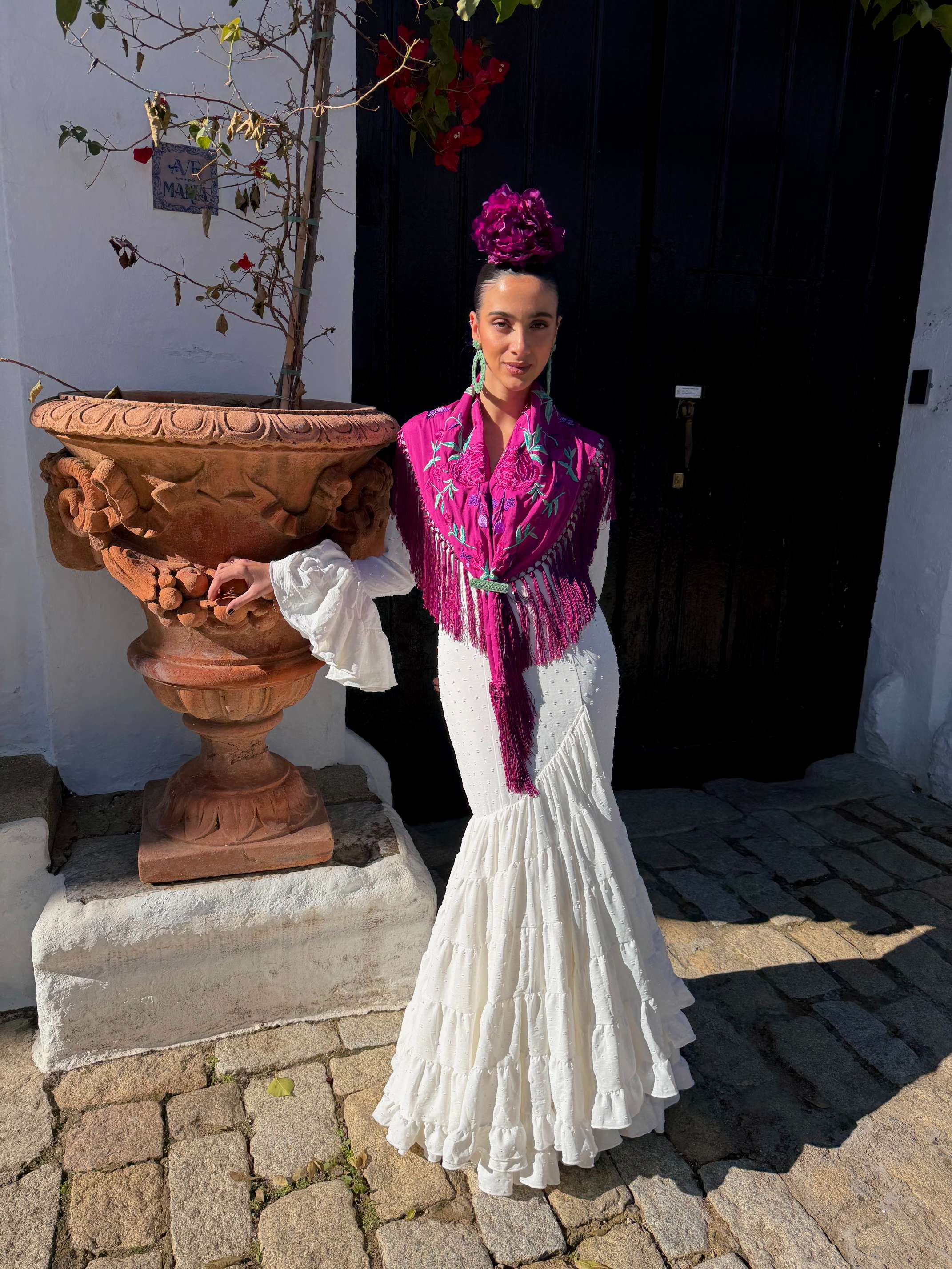 Traje de flamenca Canastero Asimétrico Plumeti Blanco