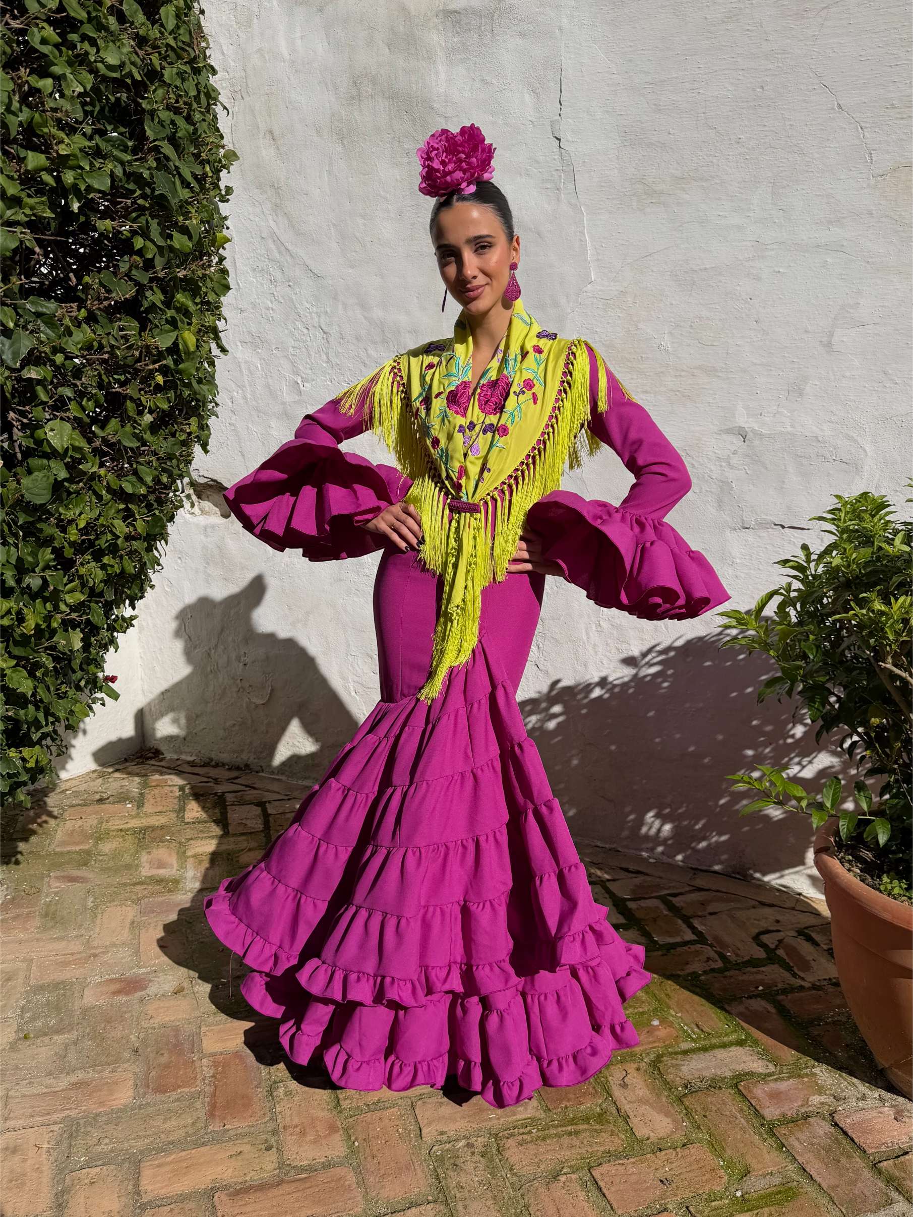 Traje de flamenca Canastero Asimétrico Strech Buganvilla