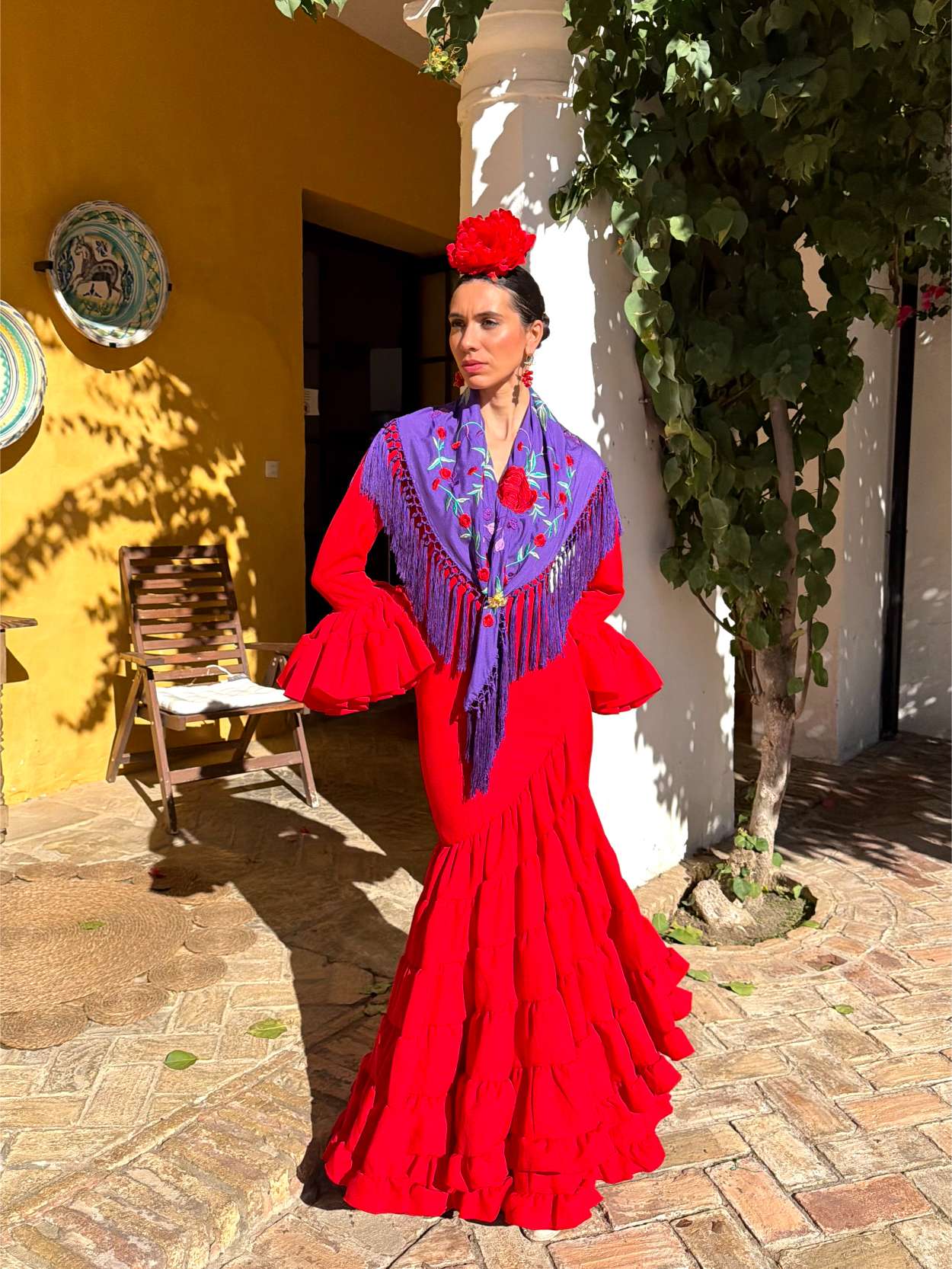 Traje de flamenca Canastero Asimétrico Strech Rojo