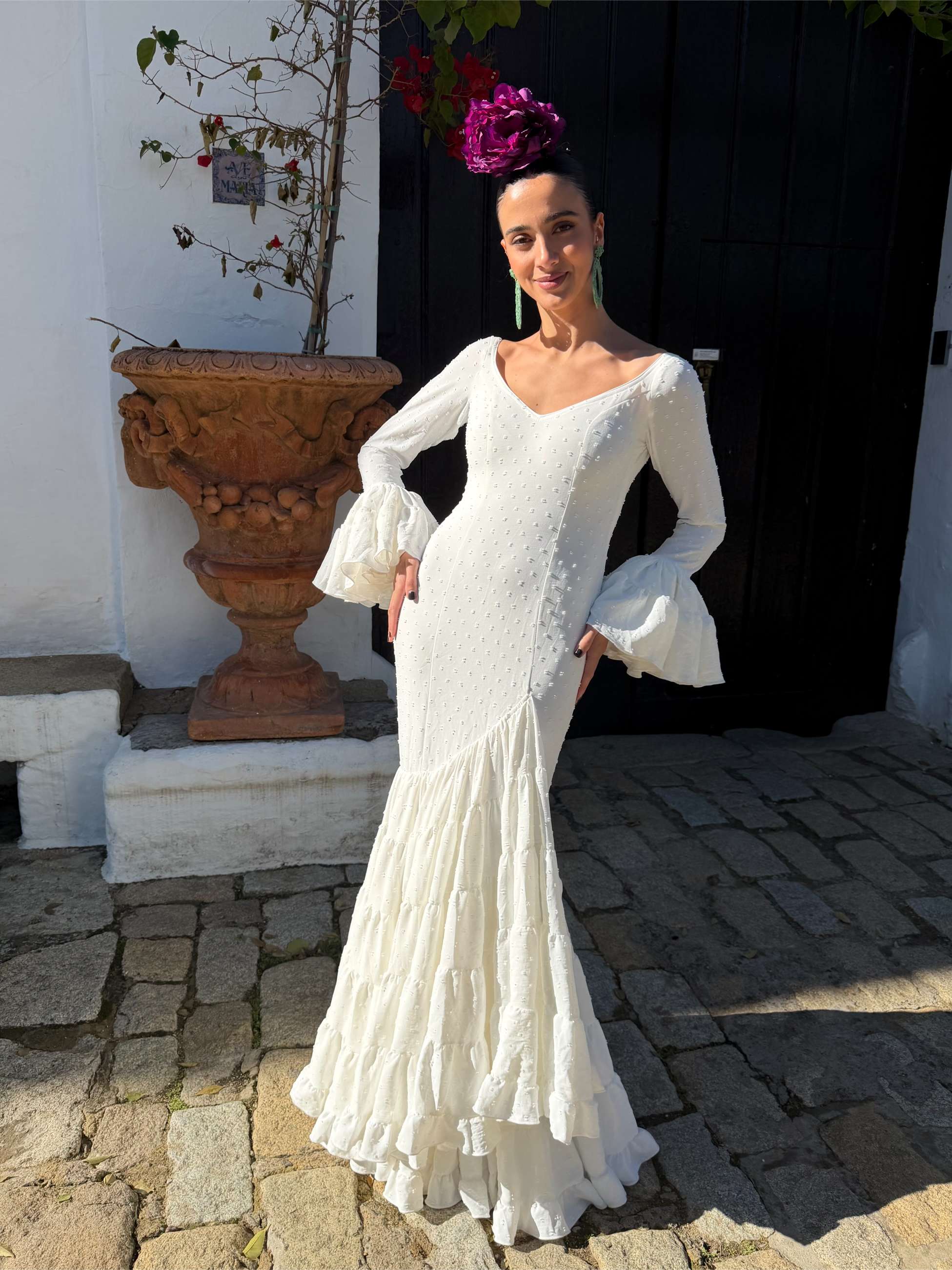 Traje de flamenca Canastero Plumeti Blanco