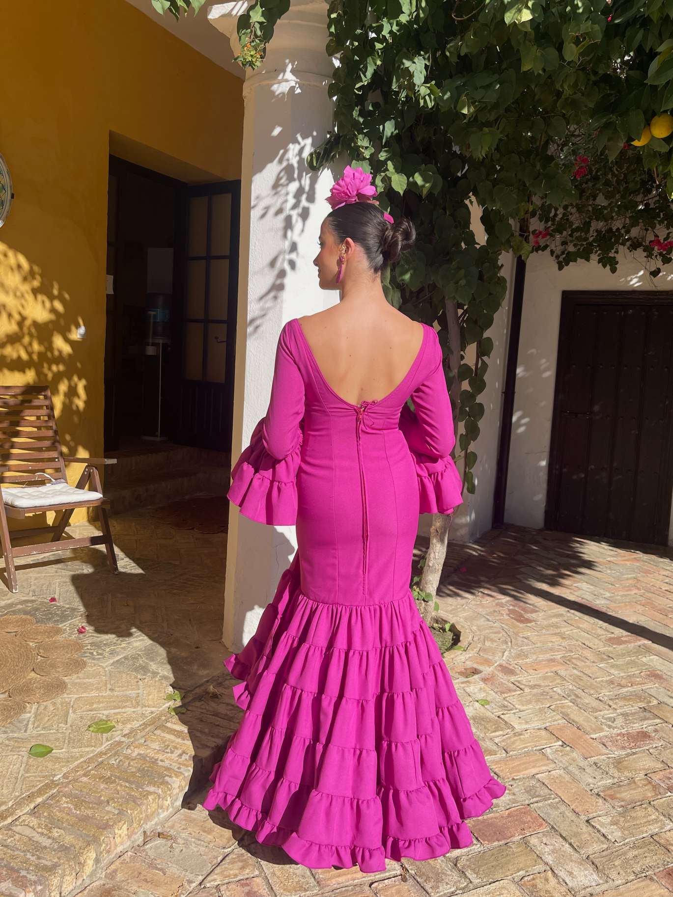 Traje de flamenca Canastero Volante asimetrico Buganvilla